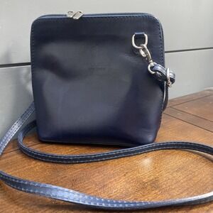 Vera Pelle Small Leather Crossbody Navy Messenger Bag Made In Italy Classic